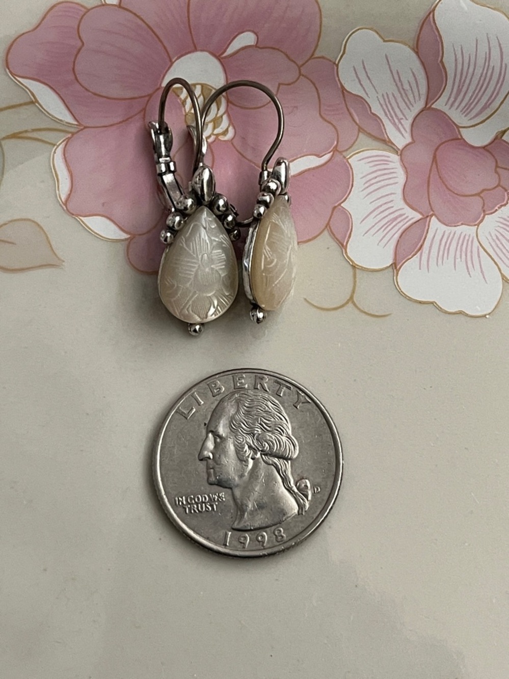 Brighton Silver and White Teardrop Floral Earrings - Picture 5 of 5
